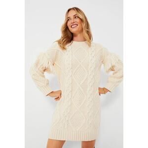 Tuckernuck Hyacinth House Medium Cream Francesca Fringe Sweater Dress NWT